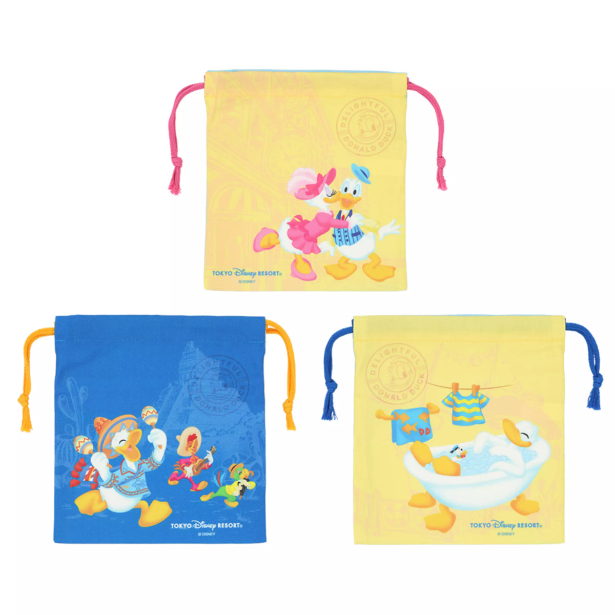lot de 3 pochettes tissus donald duck tokyo disney resort