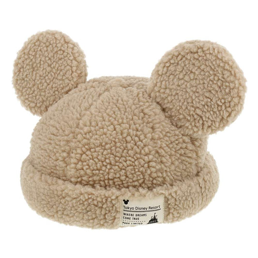 Bonnet mickey peluche beige